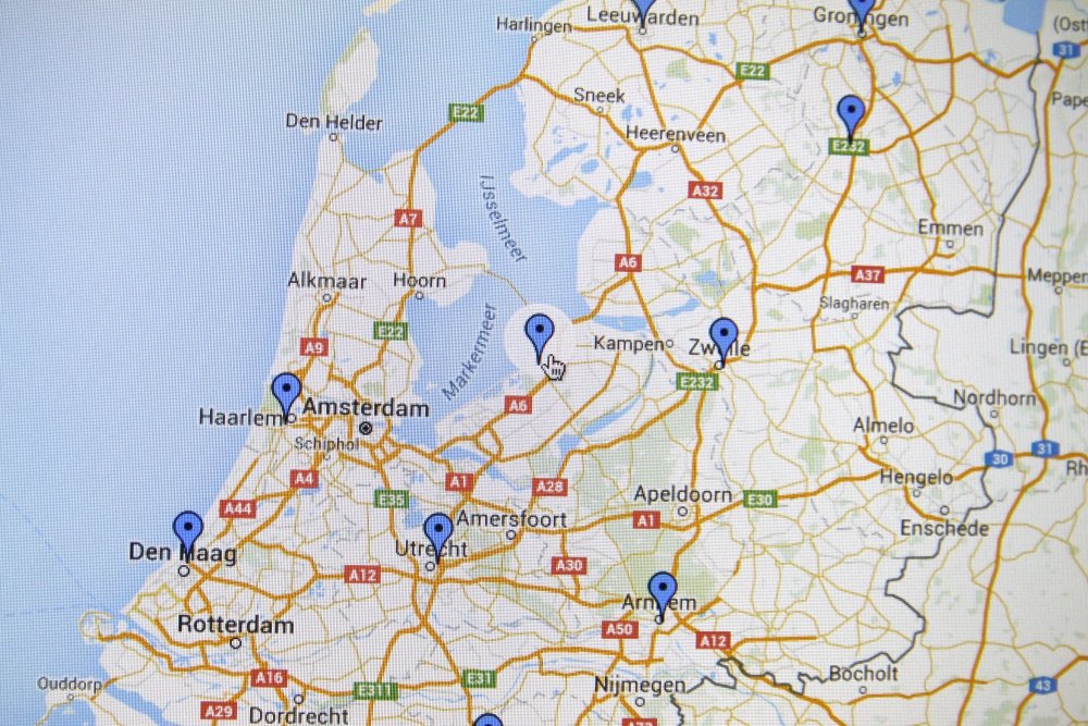 Elke provincie is aangegeven door middel van een druppel.