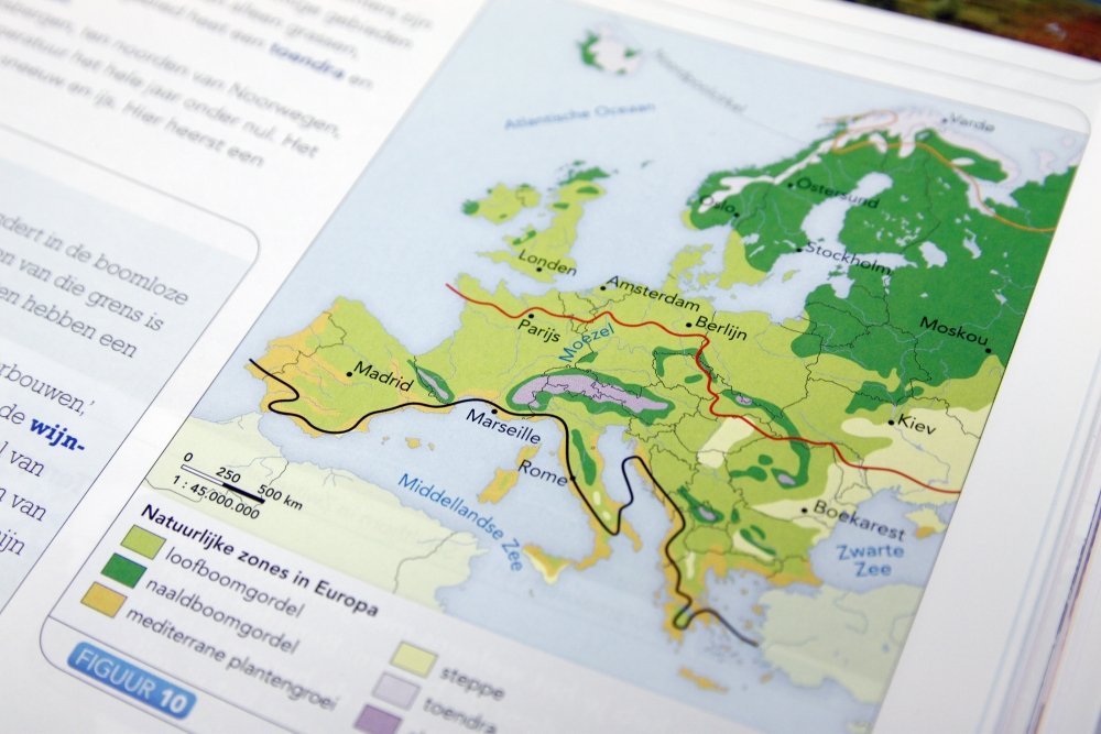 Thematische kaart met daarop weergegeven de verschillende klimaatzones in Europa.