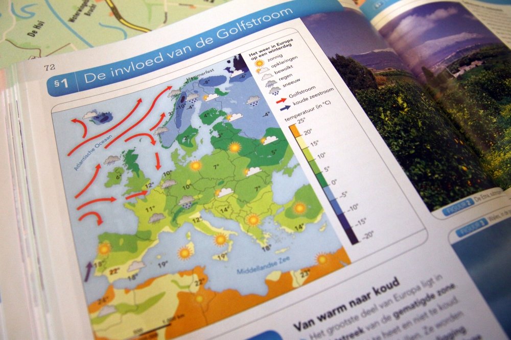 Thematische kaart over de invloed van de Golfstroom in Europa.