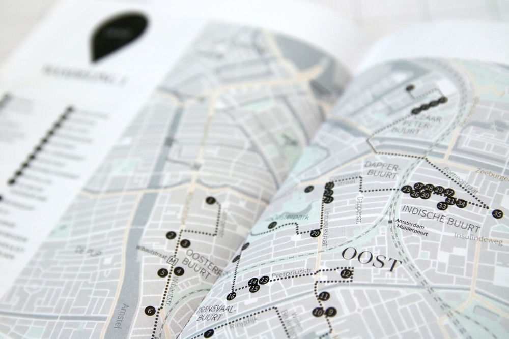 Routekaart van een wandeling door Amsterdam Oost met hotspots en verborgen parels.