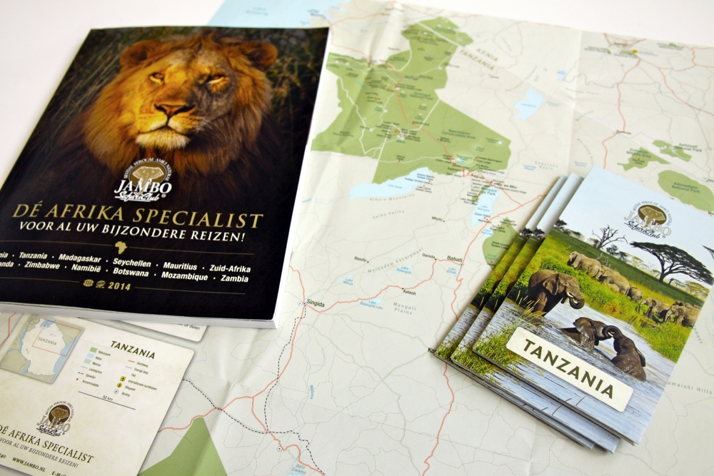 Vouwkaart van Tanzania met alle accommodaties van Jambo Safari Club. Vouwkaart van Tanzania met alle accommodaties van Jambo Safari Club.