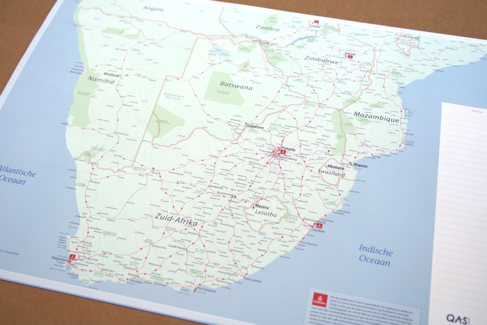 Landenkaart van Zuid-Afrika, gedrukt op een scheurblok.